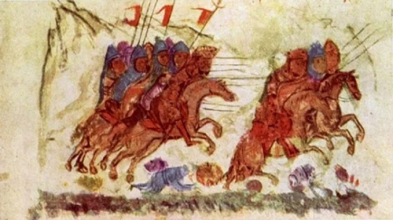 Византийские войска наносят поражение болгарам. Иллюстрация из летописи XIV века