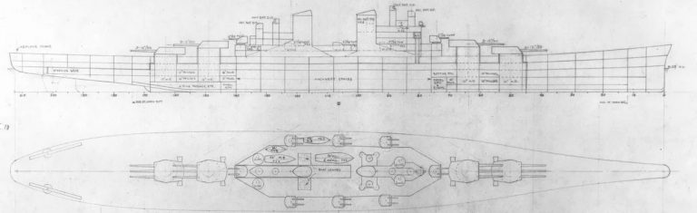 Схема внутренних помещений крейсера, по проекту