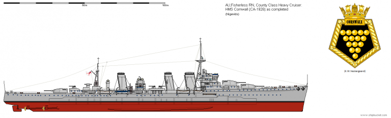 Крейсер «Корнуолл» сразу после постройки