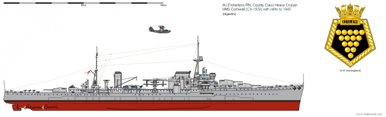 Крейсер «Корнуолл» после модернизации