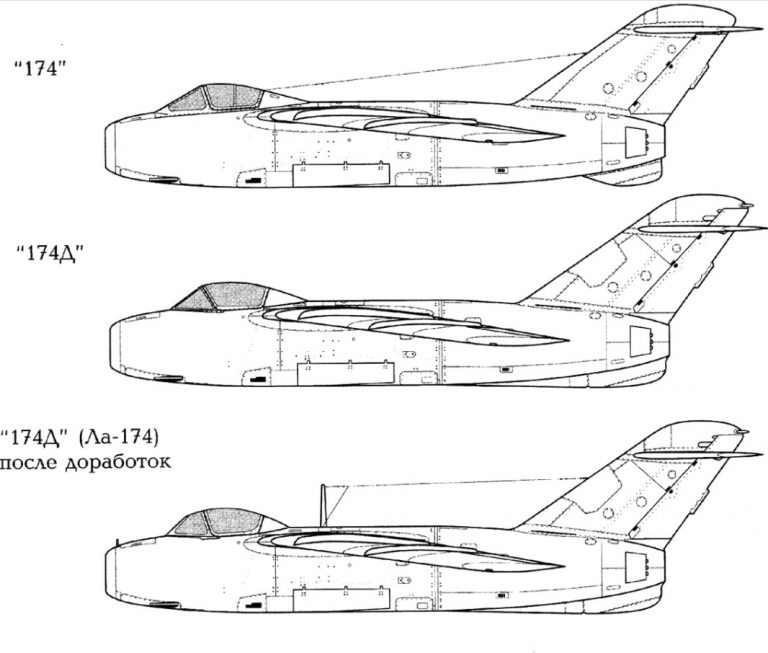 Схемы различных вариантов истребителя проекта "174".