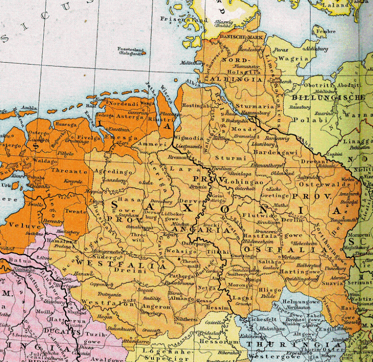 Карта герцогства Саксония на рубеже тысячелетий