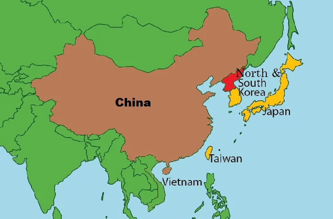 Какая территория восточной азии. Карта Китая и Кореи Тайвань. Тайвань на карте Азии. Китай и Тайвань на карте. Карта КНР И Тайваня.