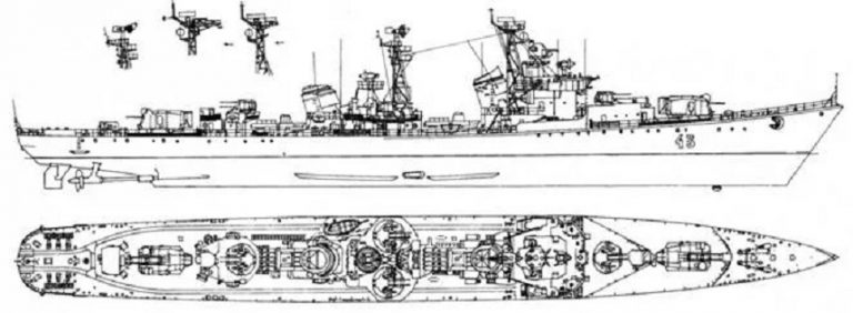 Эсминец "Спокойный", пр.56. Схема внешнего вида