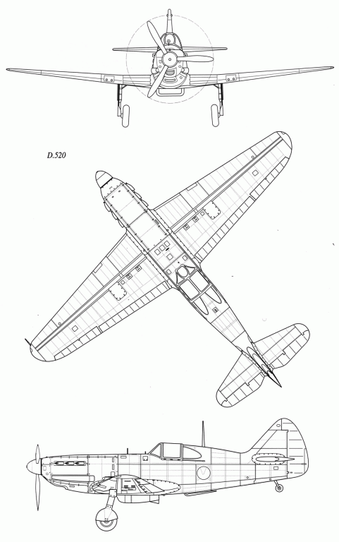 Схема истребителя Девуатин D.520.
