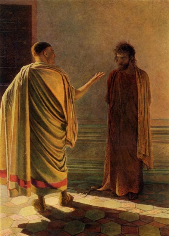 Иисус перед Понтием Пилатом, на картине русского художника Николая Николаевича Ге в 1890 году.