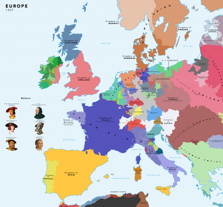 Карта Европы на начало 16 века
