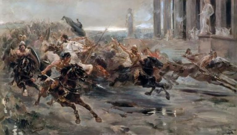 Картина Ульпиано Чека 1887 года «Нашествие варваров» или «Вторжение гуннов в Рим». Общественное достояние