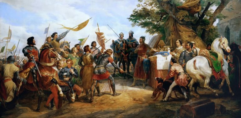 Коронация Теобальда I королём возрождённой Нейстрии сразу после Орлеанского сражения
