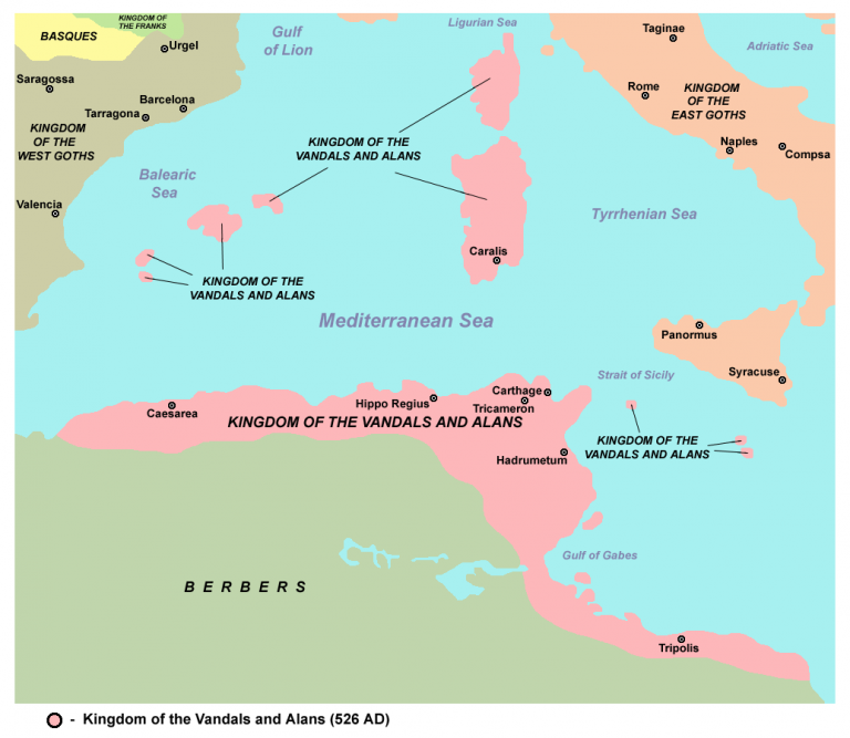  Карта королевства Вандалов в 533 году