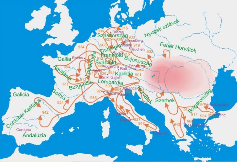Карта венгерских набегов в Европе