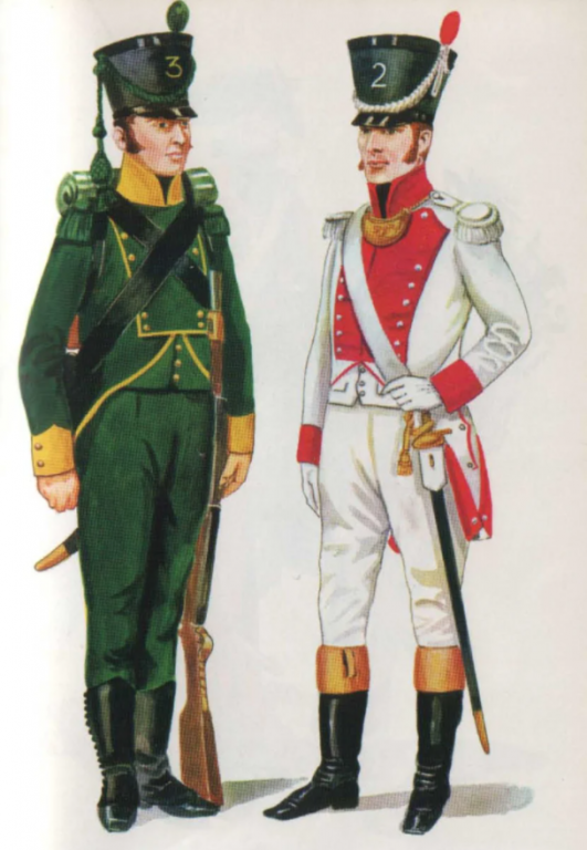       Рядовой лёгкой пехоты и офицер линейной в мундирах голландской армии