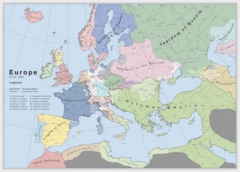  Карта Европы на 1692 год