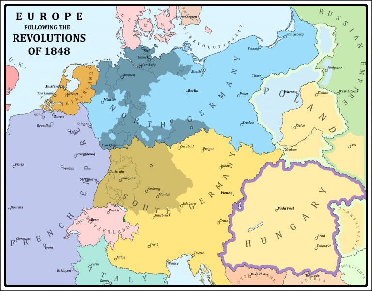    Карта Европы после событий 1848 года