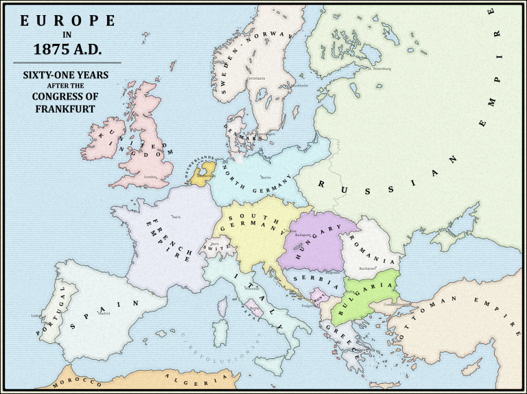 Карта Европы в 1875 году