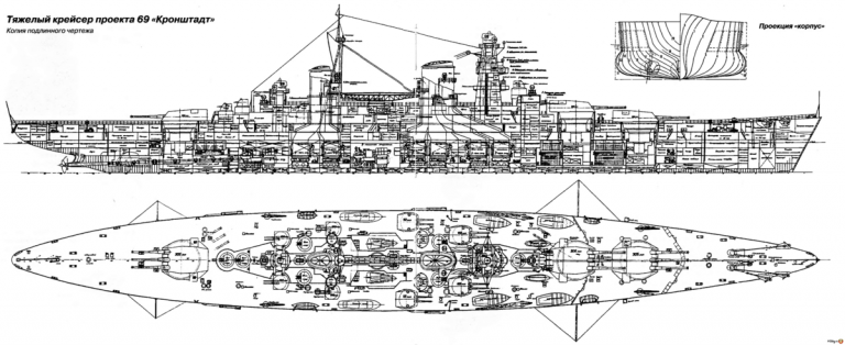       Чертеж тяжелого крейсера «Кронштадт» (копия с архивного чертежа)