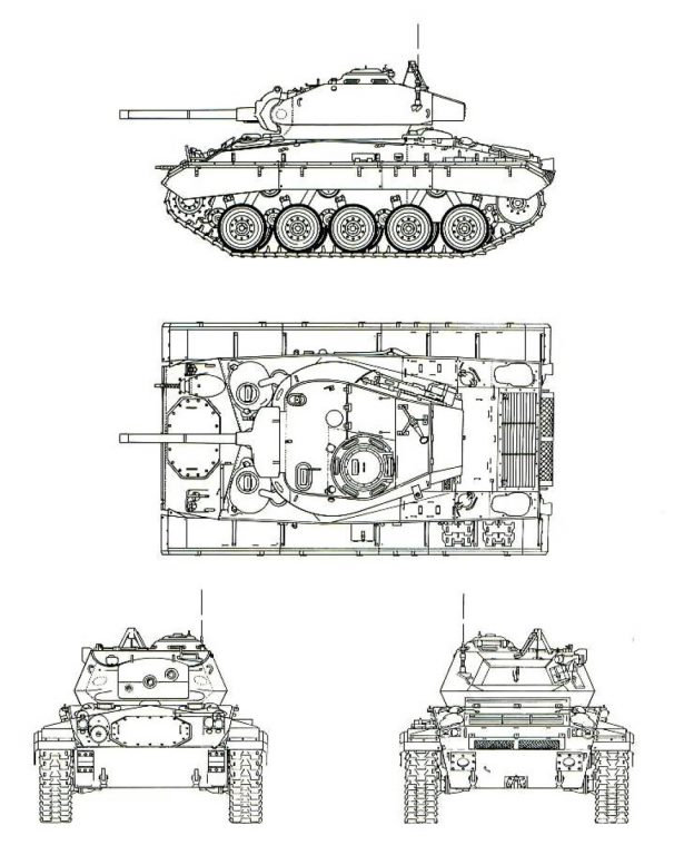 Проекции серийного танка М24. Hunnicutt R.P. Stuart. A history of the American Light Tank Volume 1. – Presidio, 1992
