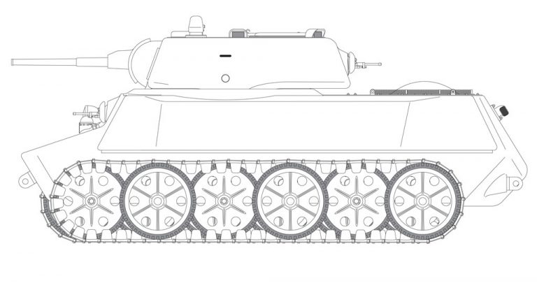 Боковая проекция МТ-25. При массе 25 тонн он был всего на 10 см длиннее и на 10 см выше, чем 14-тонный Т-50