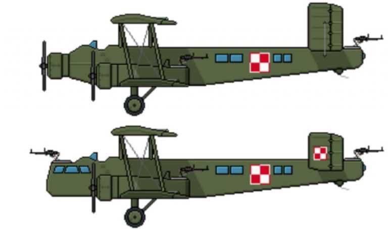     Два варианта бомбардировщика Lublin R.XVIII: трёхмоторный 1929 года и двухмоторный 1932 года.