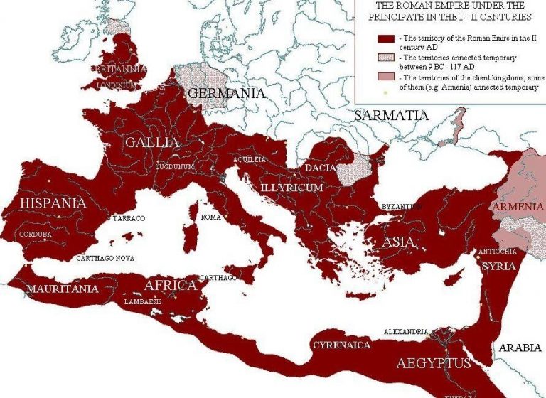       Границы Римской империи в реальной истории, II в. н.э.