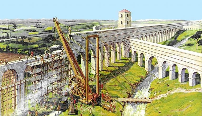       Строительство римского акведука. Современная иллюстрация