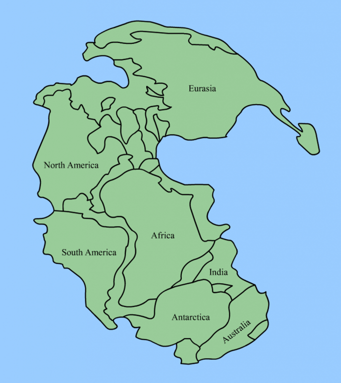       Структура Пангеи, собранная из современных континентов