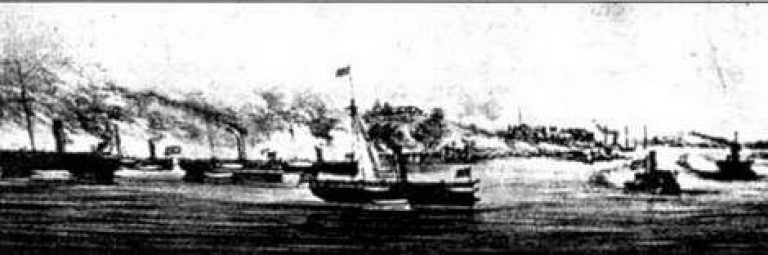          Бразильские корабли у Итапиру. Справа - Байя и Бразил (гравюра)