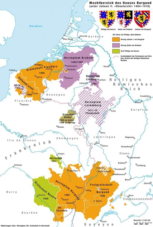 Герцогство Бургундия во время правления Жана II Бесстрашного. Источник: wikipedia.org