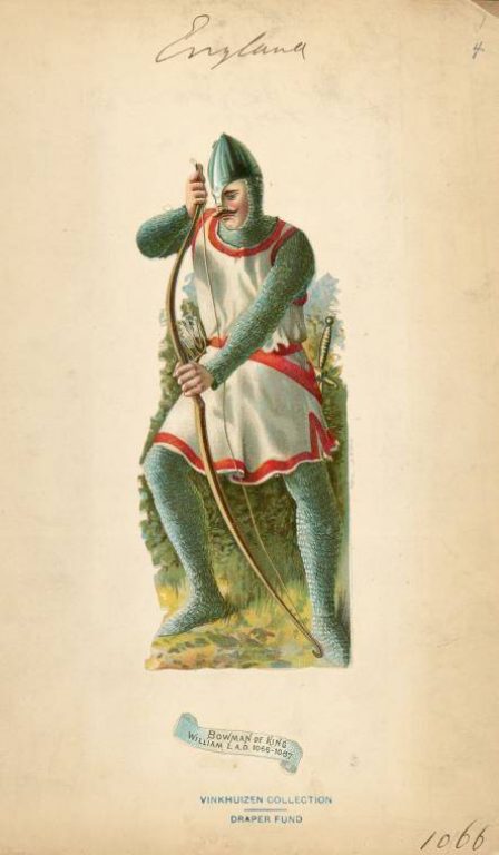  Нормандский лучник 1066 г. Иллюстрация из коллекции изображений военной одежды Х. Дж. Винкхейзена (1843–1910). Нью-Йоркская публичная библиотека