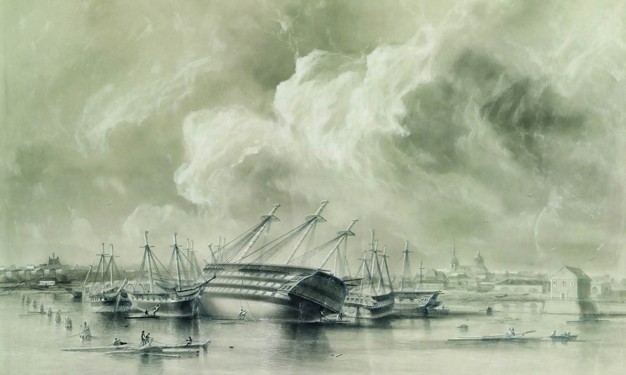 7 ноября 1824 год санкт петербург. Наводнение в Кронштадтской Гавани в 1824 г Боголюбов. Наводнение в Кронштадте 1824 года.
