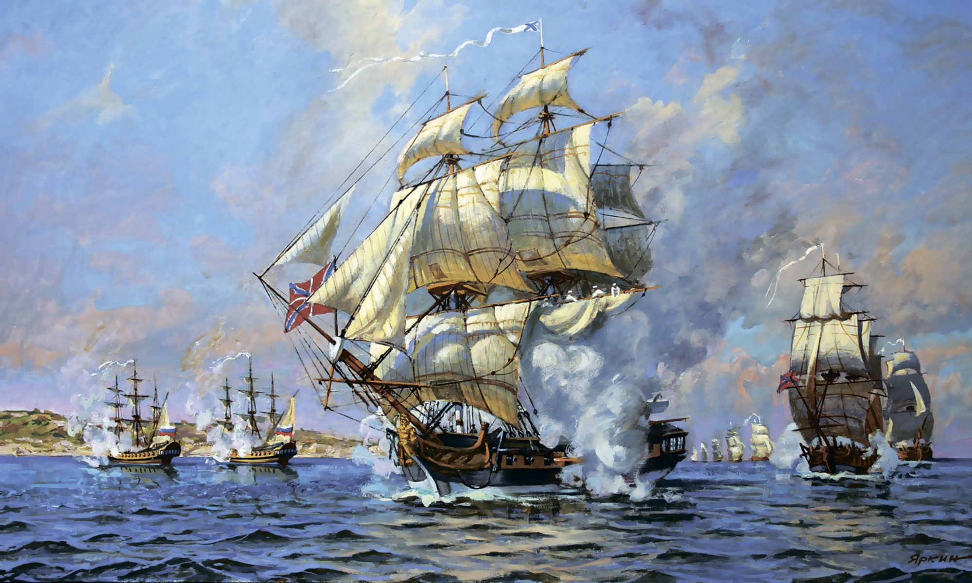 В жаркое летнее время парусным морским судам. 11 Сентября 1790 сражение у мыса Тендра. Линейный корабль Чесма 1853.