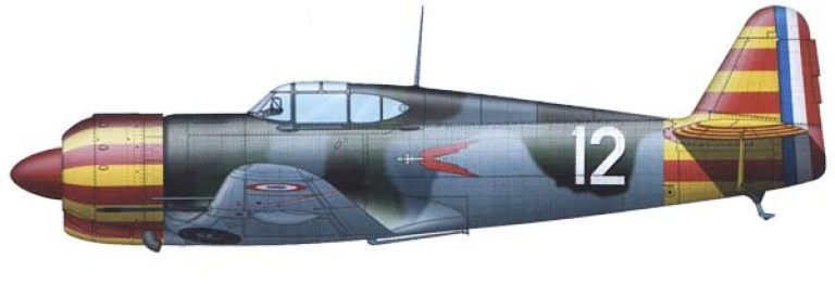 схема окраски серийного истребителя Bloch MB-155 из состава ВВС Перемирия режима Виши