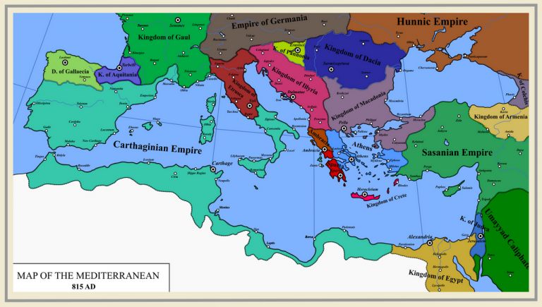  Карта мира без Рима на 815 год