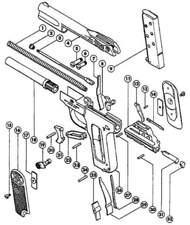  Подетальная схема пистолета Браунинга 1900 года. Фото Alain Daubresse www.littlegun.be