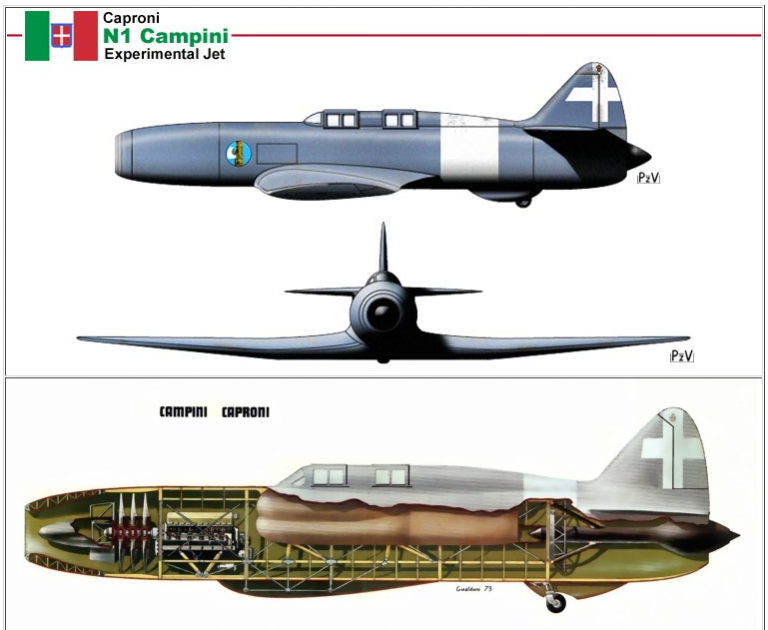 Итальянский экспериментальный самолет Campini-Caproni CC. 2/N1