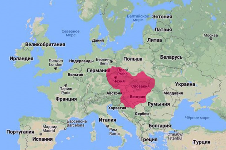  Границы Великой Моравии, наложенные на карту современной Европы