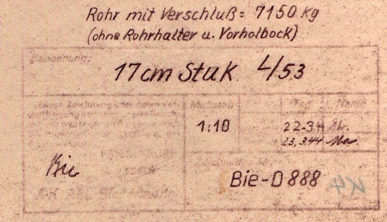 Штамп с чертежа орудия 17 cm StuK L/53, датирован 23 марта 1944 года