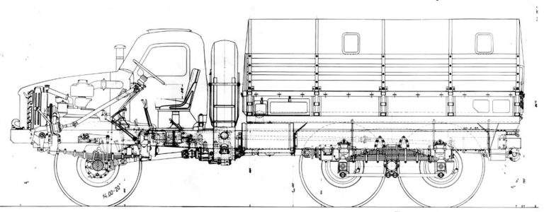 Схема грузовика НАМИ-020 со множеством новых конструктивных находок