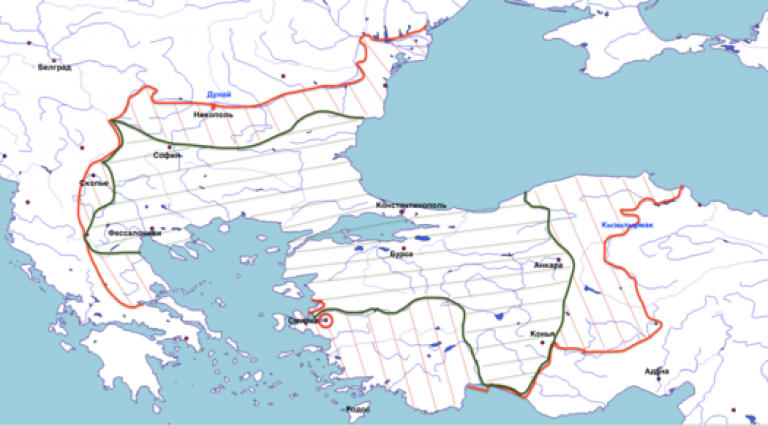  Увеличение территории Османской империи при Баязиде (до битвы при Анкаре)