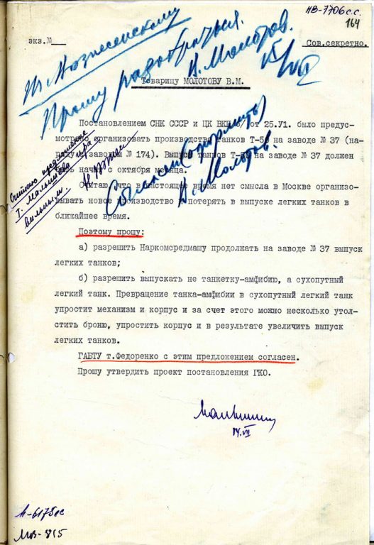   Последствия письма Астрова и Окунева – письмо Малышева с проектом постановления ГКО №179сс