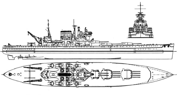 Линкор типа «Кинг Джордж 5» нельсоновской схемы.