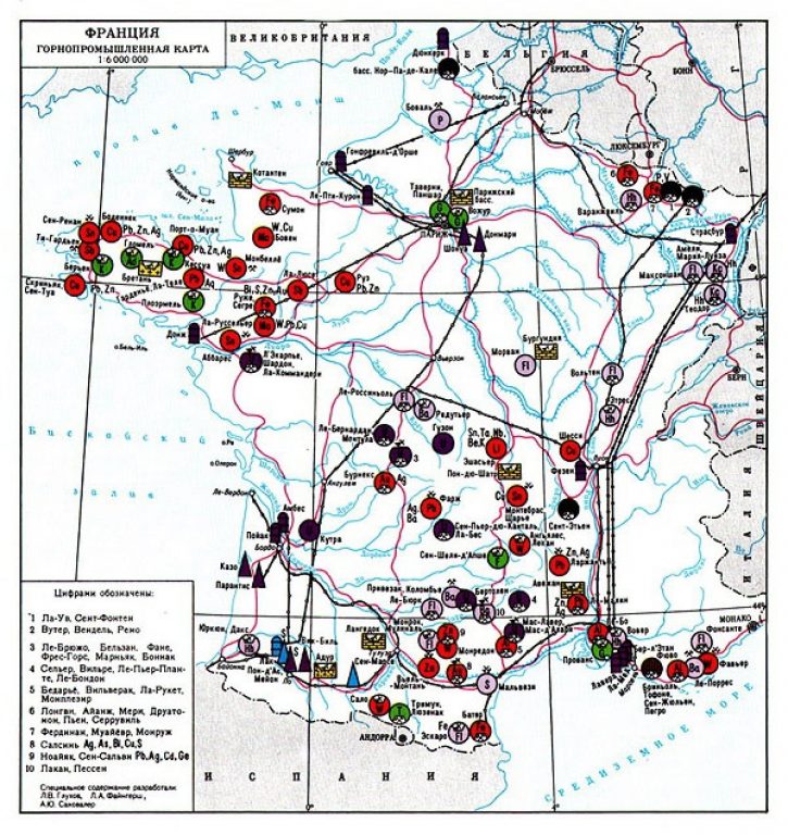 Современная карта полезных ископаемых Франции. Вряд ли за прошедшие годы месторождения сменили место прописки.