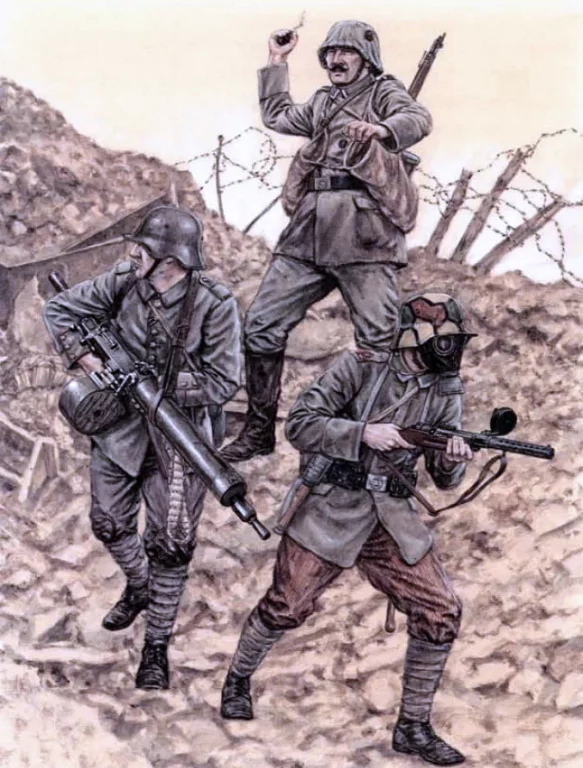       Германские штурмовики в боях 1918 года, в представлении современного художника.