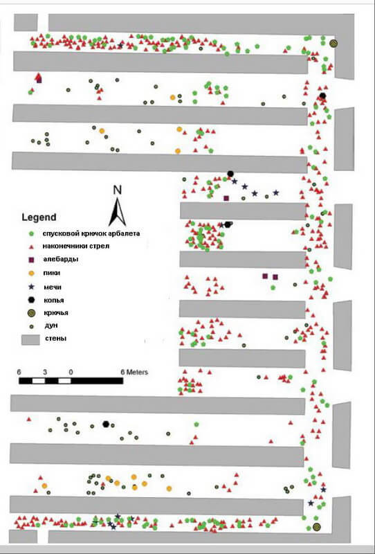 Места находок различных видов оружия. Источник: Martinón-Torres M., Janice Li X., Bevan A. et al. Making Weapons for the Terracotta Army // Archaeology International. — 2011. — Vol. 13