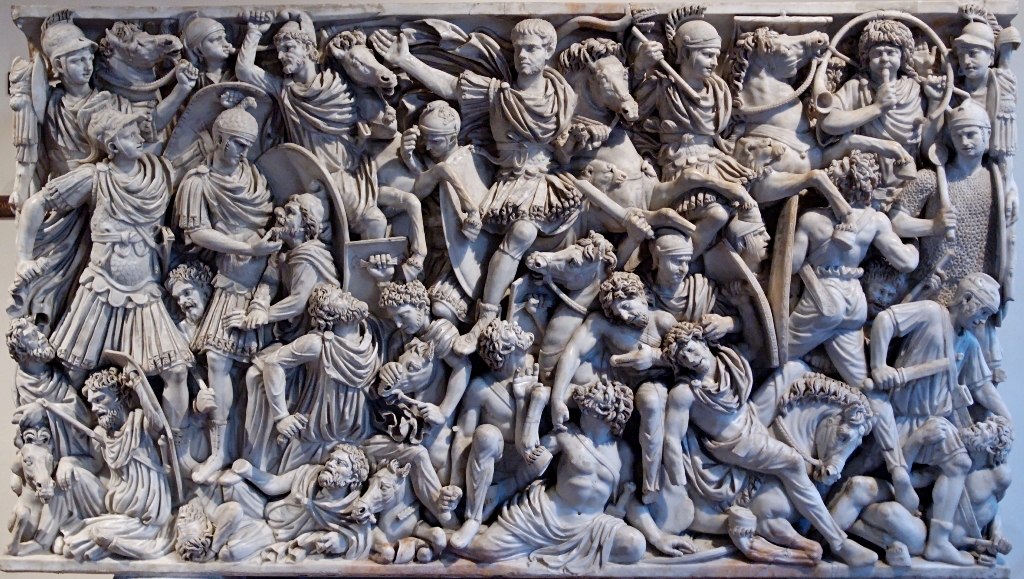 Саркофаг Людовизи из драгоценного проконнеского мрамора предназначался для Гостилиана, сына императора Деция, погибшего в сражении с готами в 251 году. Национальный музей Рима