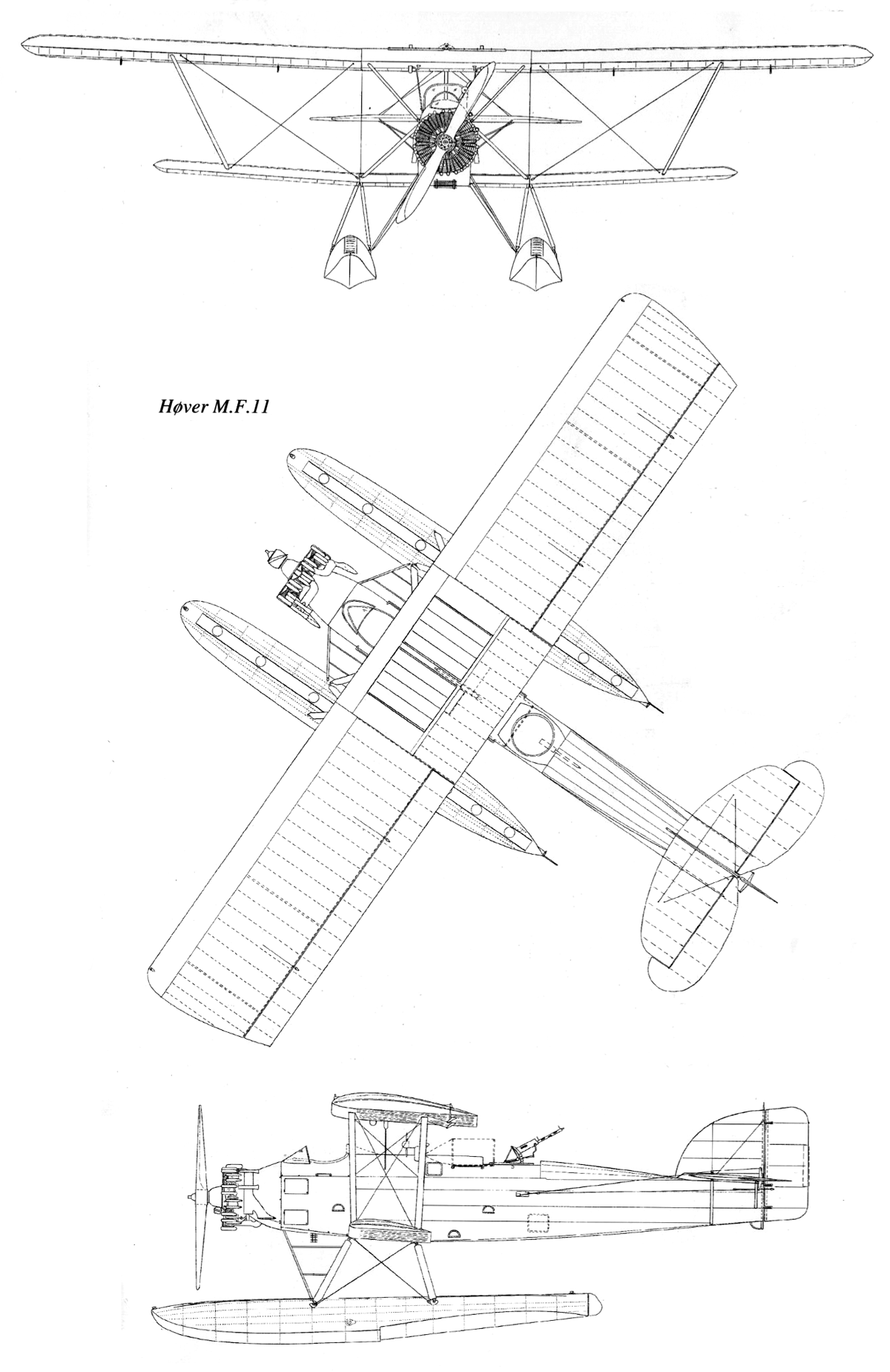 схема поплавкового гидросамолета Høver M. F.11