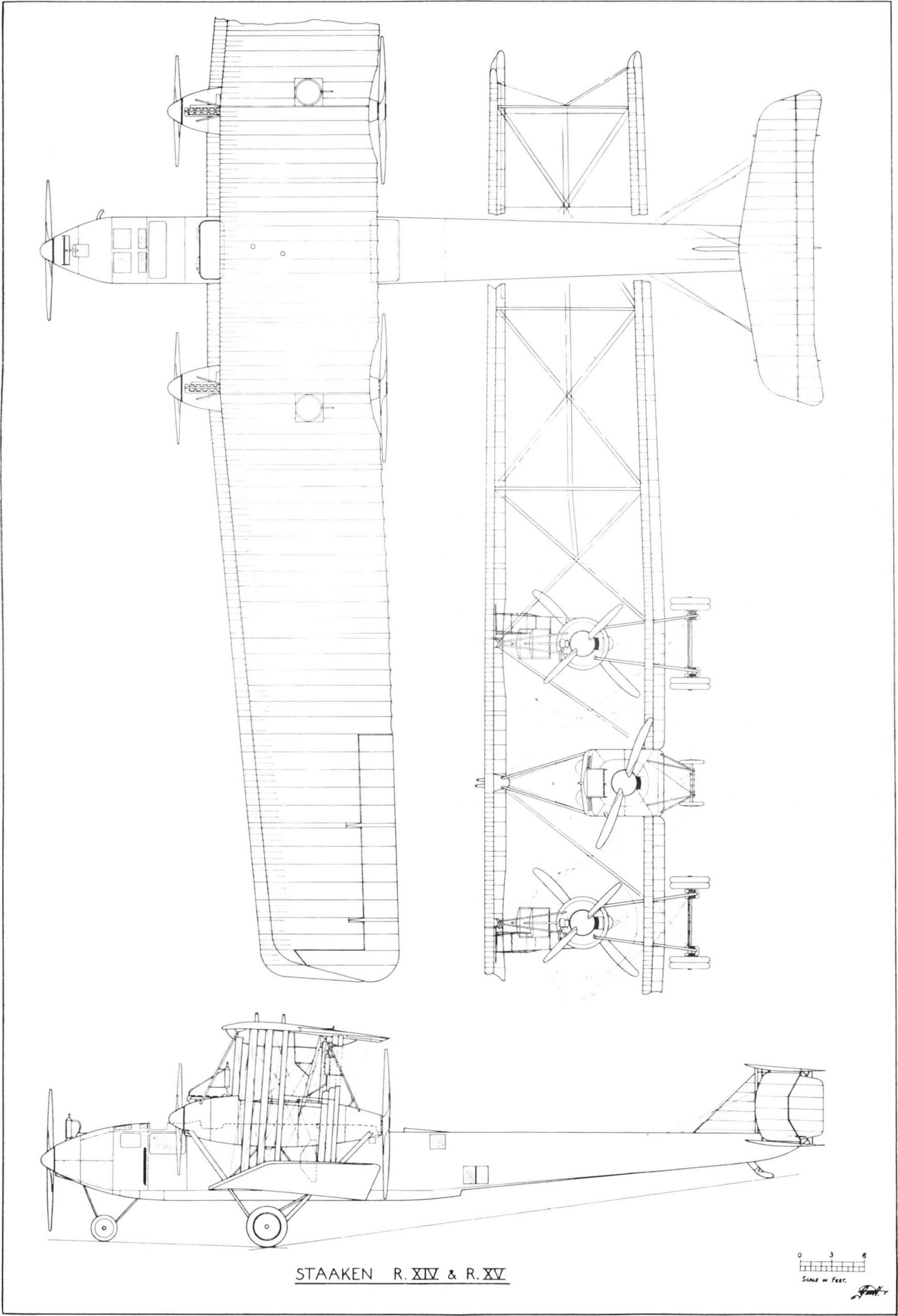 схемы тяжелых бомбардировщиков Zeppelin-Staaken R.XIV и Zeppelin-Staaken R.XIVa