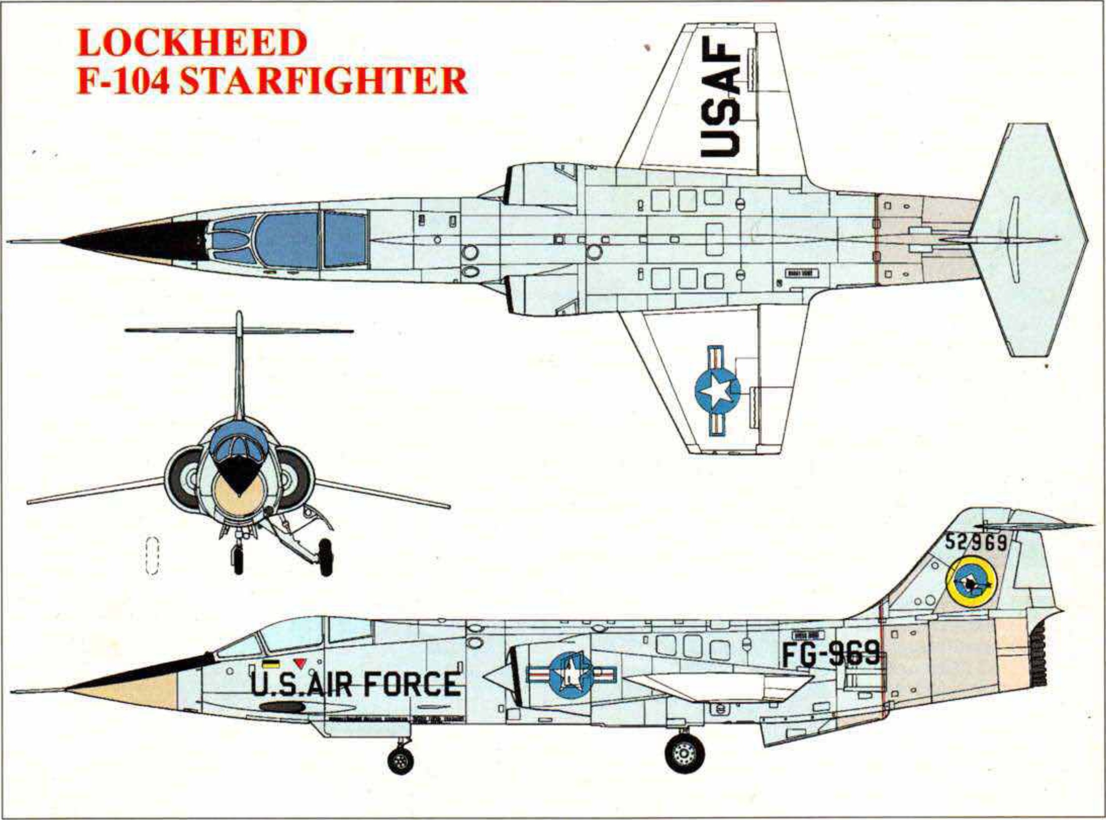 схема рекордного самолета YF-104A (серийный номер 55-2969); рисунок инженера З. Одехнала