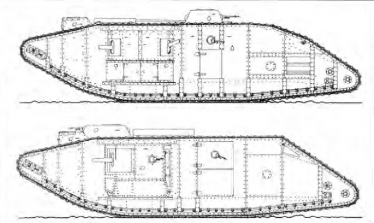 Сравнение Mark V*/Тяжёлый танк Марк V Стар (сверху) и Mark V**/Тяжёлый танк Марк V Стар Стар (снизу)