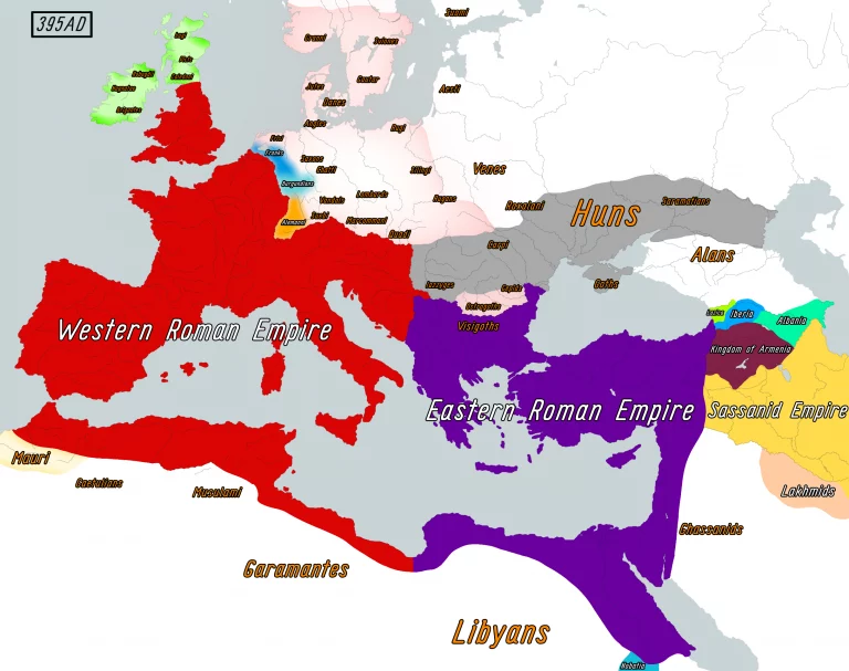  Европа Ближний Восток и Северная Африка на 395 год